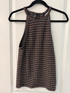 Volcom Ribbed Striped Halter Tank in Navy, Rust, Cream, and Light Blue